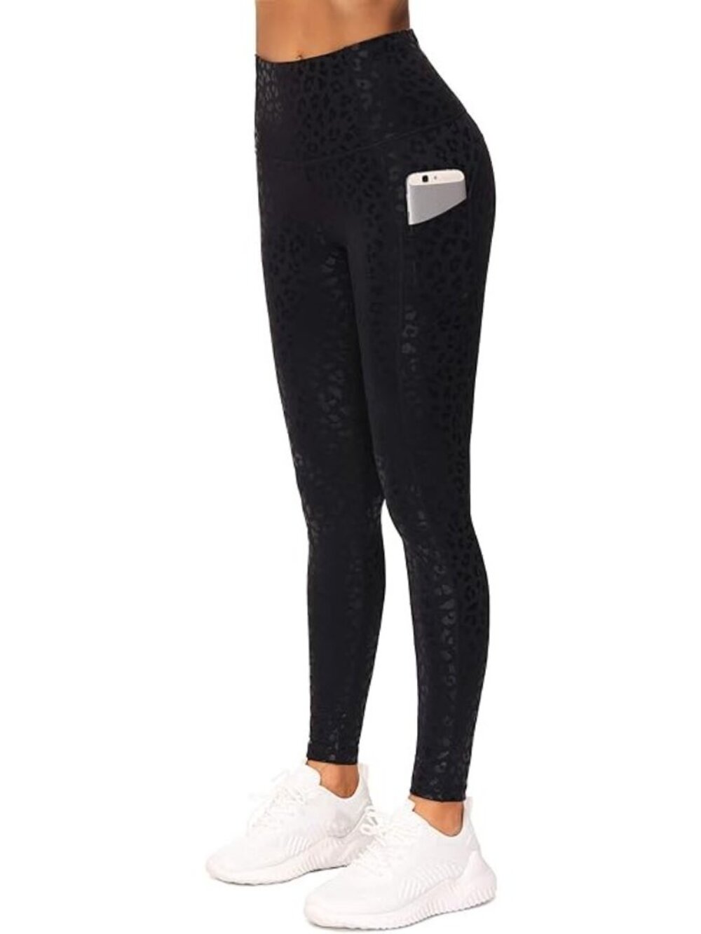 The Gym People High-Waist Leggings with Pockets 28" - L Black Leopard Print